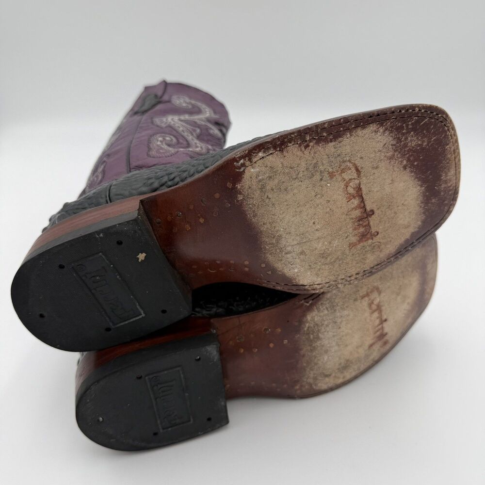 Ferrini Rancher Caiman Print Boots Handcrafted Black purple crocodile Women sz 7 - Picture 6 of 8